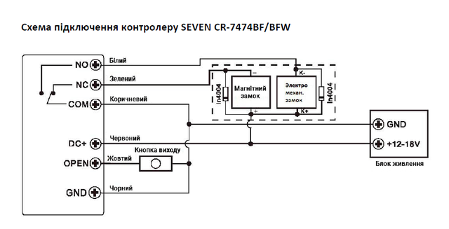 Схема подключения контроллера доступа SEVEN CR-7477BF