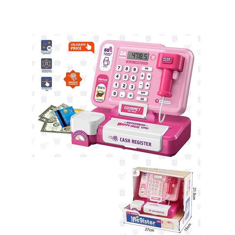 Дитяча каса з калькулятором і сканером CF 8252 Рожевий, гроші, звук і підсвітка, фото 1