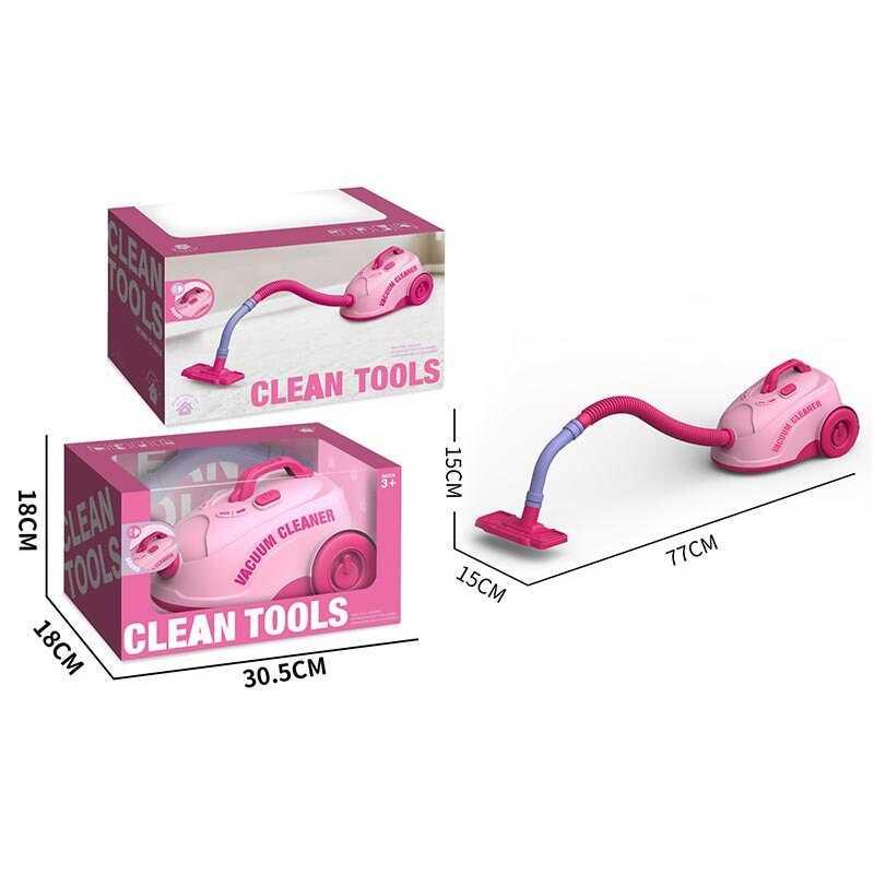 Пилосос іграшка A 58-3 Рожевий, довжина 77 см, звукова імітація роботи, ручка для перенесення, на батарейках, фото 1