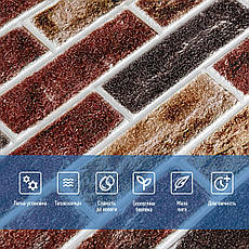 Самоклеюча 3D панель | 700×700×5 мм | цегла клінкер бежевий | декоративна | водостійка | легкий монтаж | PREMIUM, фото 4