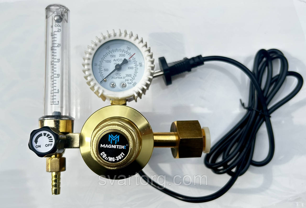 Редуктор латунний СО₂/Ar з підігрівачем 220V MAGNITEK MG-3027