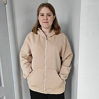 Толстовка жіноча фліс капюшон блискавка оверсайзайз 44 бежева
