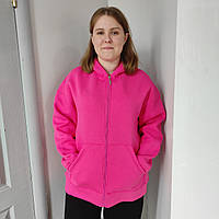 Толстовка жіноча фліс капюшон блискавка оверсайз 46 рожева