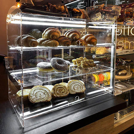 Вітрина з підсвіткою на 3 полиці з дверцятами, вітрина для десертів 500х450х250 мм Акрил 3 мм ACRY, фото 1