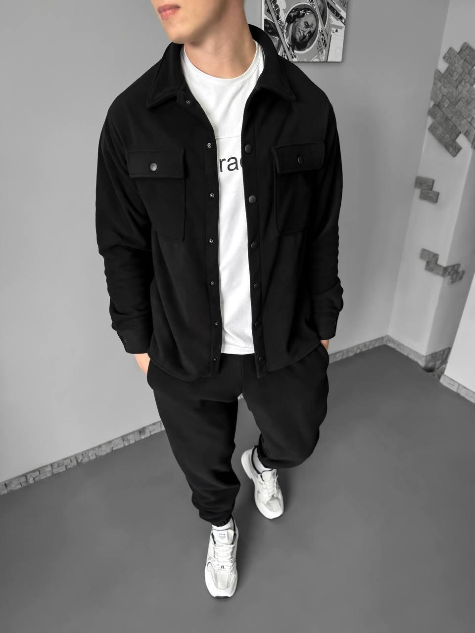 Спортивний костюм теплий чоловічий флісовий зимовий осінь-зима Туреччина чорний. Живе фото, фото 1