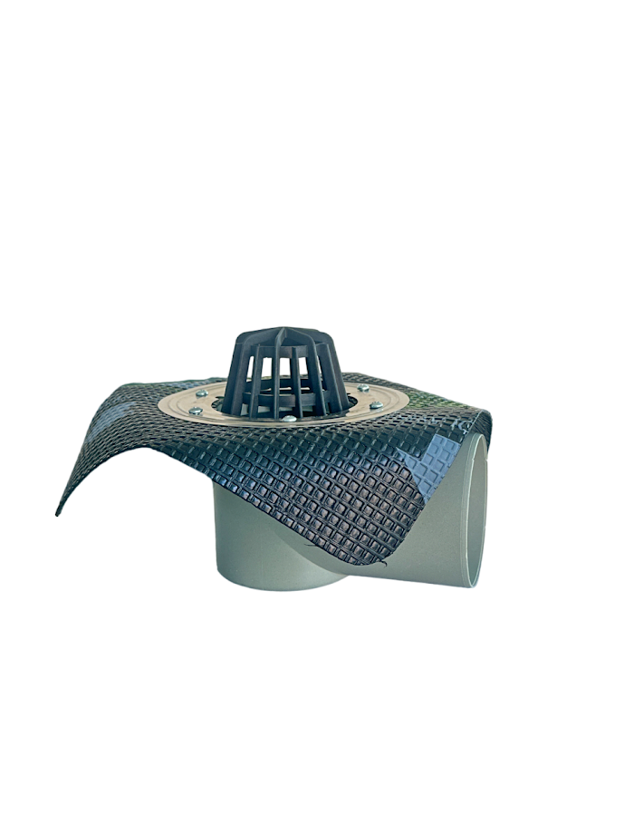 Трап-воронка з горизонтальним виходом 100 мм, неіржавким фланцем і листоуловником, фото 1