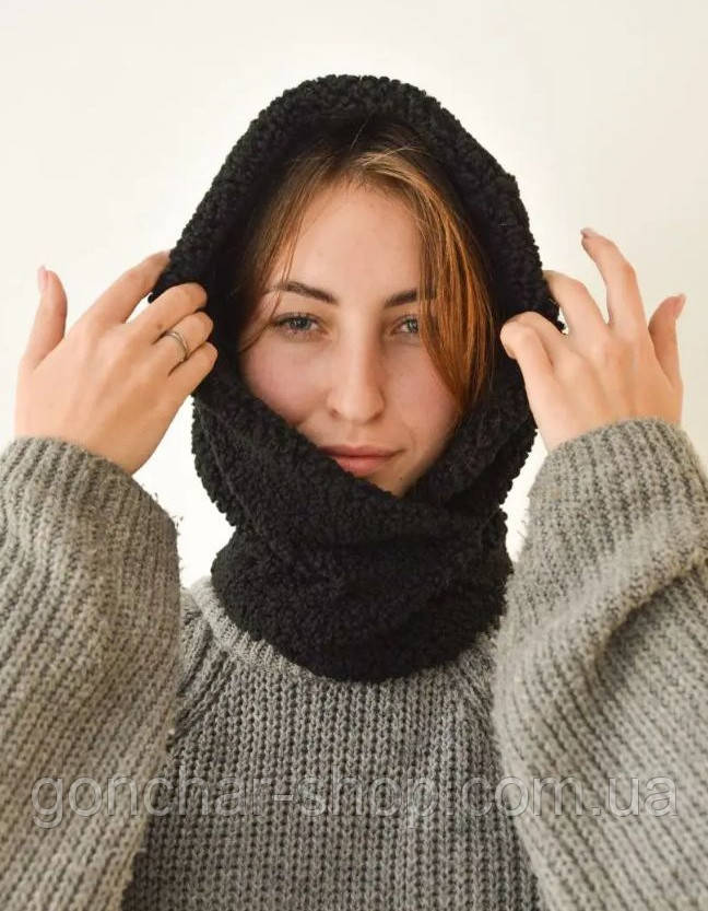 Капор теплий KENT&AVER капюшон TEDDY жіночий чорний, фото 1