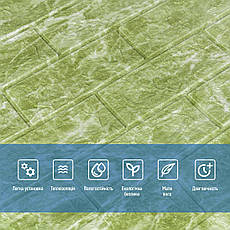 Декоративна 3D панель | глибокий зелений (цегла) | самоклеюча | високоякісний ПВХ | водостійка | легкий монтаж | PREMIUM, фото 4