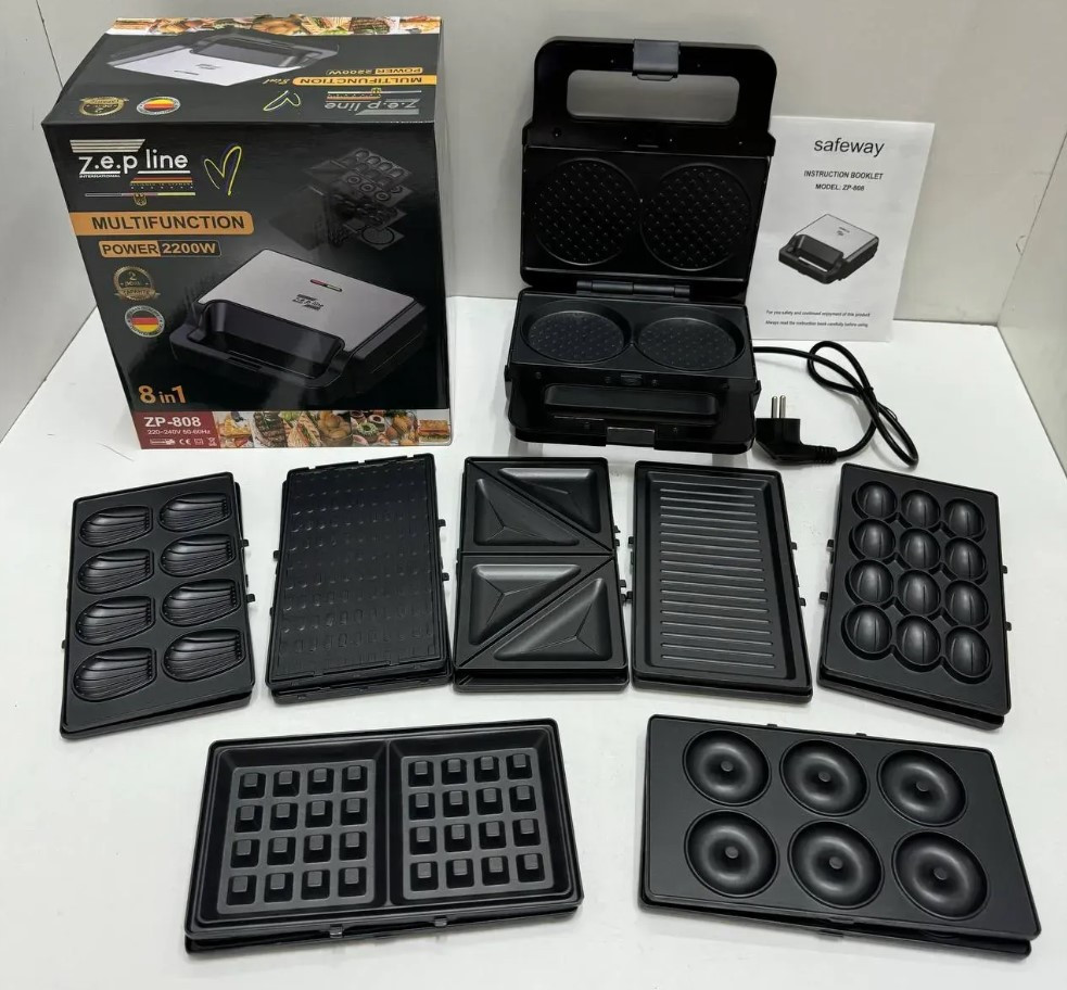 Вафельниця гриль електричний мультимейкер 8 знімних пластин для вафель сендвічів горішниця прижимний 2200 Вт, фото 1