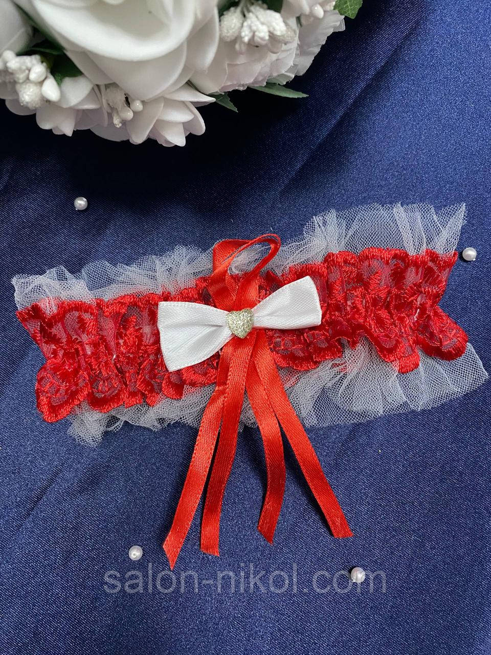 Весільна підв'язка для нареченої мереживна червона, фото 1