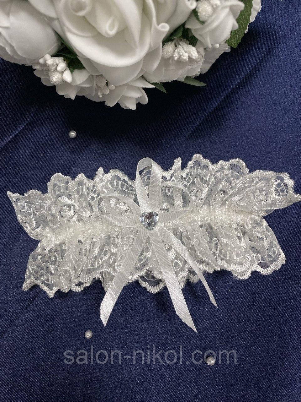 Весільна підв'язка для нареченої мереживна молочна, фото 1