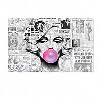 Картина Мерилін Монро з рожевою жуйкою на фоні газетних вирізок Друкна полотні Сучасний декор 60х40 см, фото 2