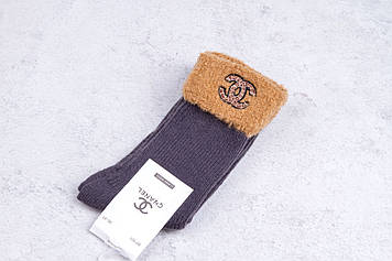 Шкарпетки жіночі з відворотом, вовна лами, сірі