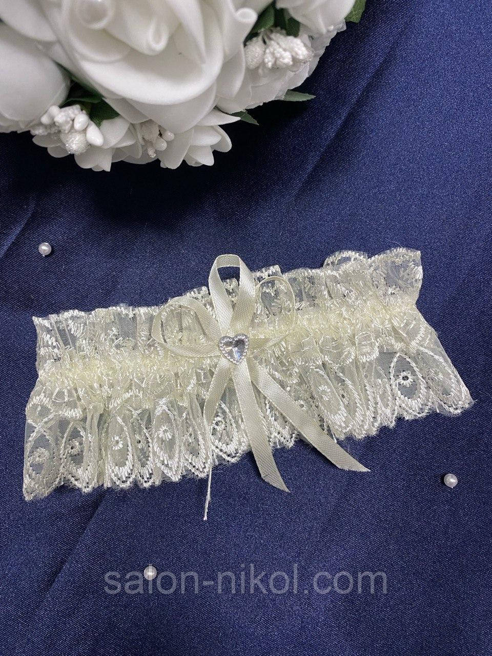 Весільна підв'язка для нареченої мереживна айворі, фото 1