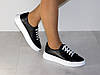 Кеди шкіряні жіночі весна чорні на білій підошві 38р, фото 2