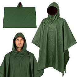 Тактичний дощовик пончо 3в1, Зелений / Плащ-намет від дощу / Армійський дощовик з капюшоном