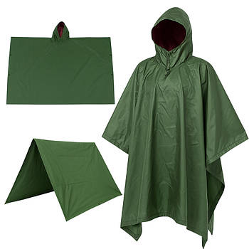 Тактичний дощовик пончо 3в1, Зелений / Плащ-намет водонепроникний / Накидка-плащ від дощу