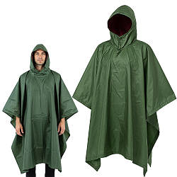 Тактичний дощовик пончо 3в1, Зелений / Чоловічий плащ від дощу / Дощовик тент в похід
