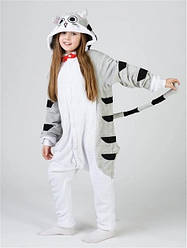 Кігурумі дитяча піжама Котик смугастий сірий (розміри: 100-140)