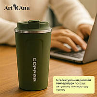 Термочашка 380 мл, із сенсорним дисплеєм температури, термокухоль для гарячих та холодних напоїв, зелена, фото 2