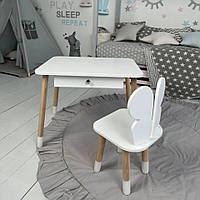 Стіл прямокутний з ящиком 46х60х45 і стілець метелик 26х26х24, столик та стільчик в дитячу, білий