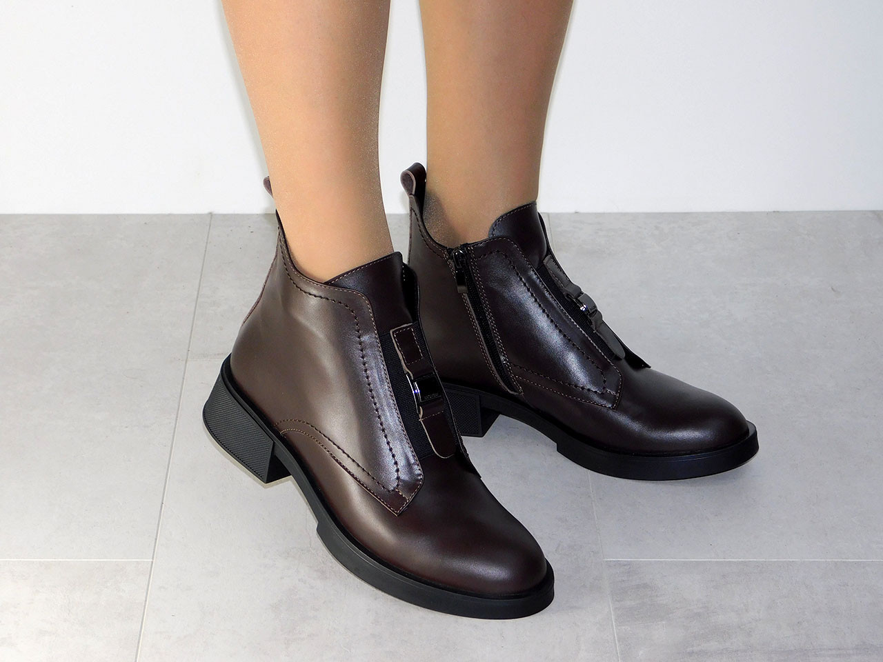 Черевики шкіряні жіночі демісезон класичні коричневі, фото 1