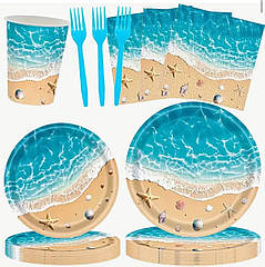 Набір паперового посуду в Сицилійському стилі Океанські хвилі, по 5  шт