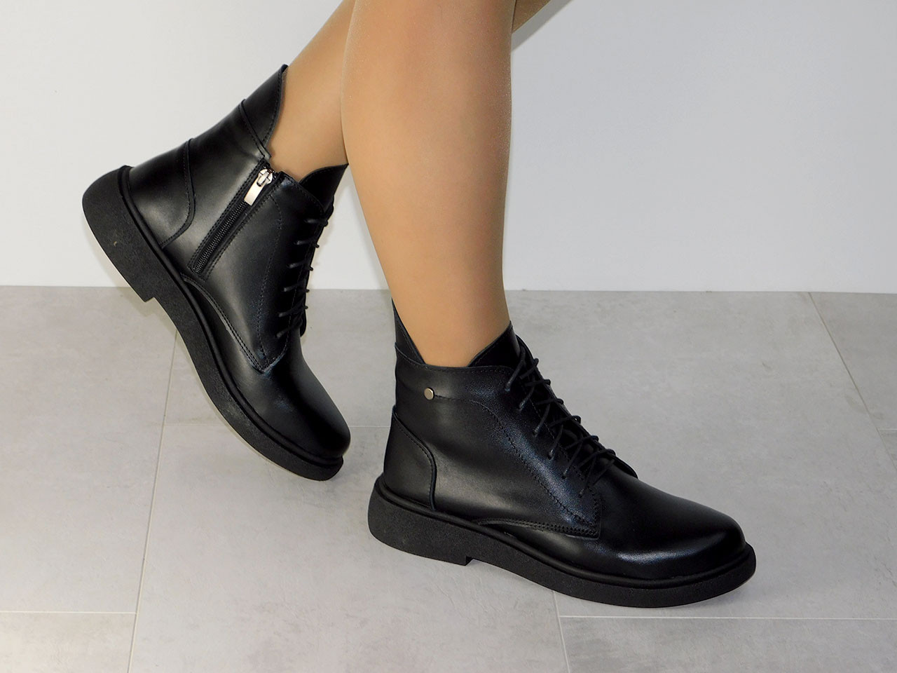 Черевики шкіряні класичні жіночі демісезон чорні, фото 1