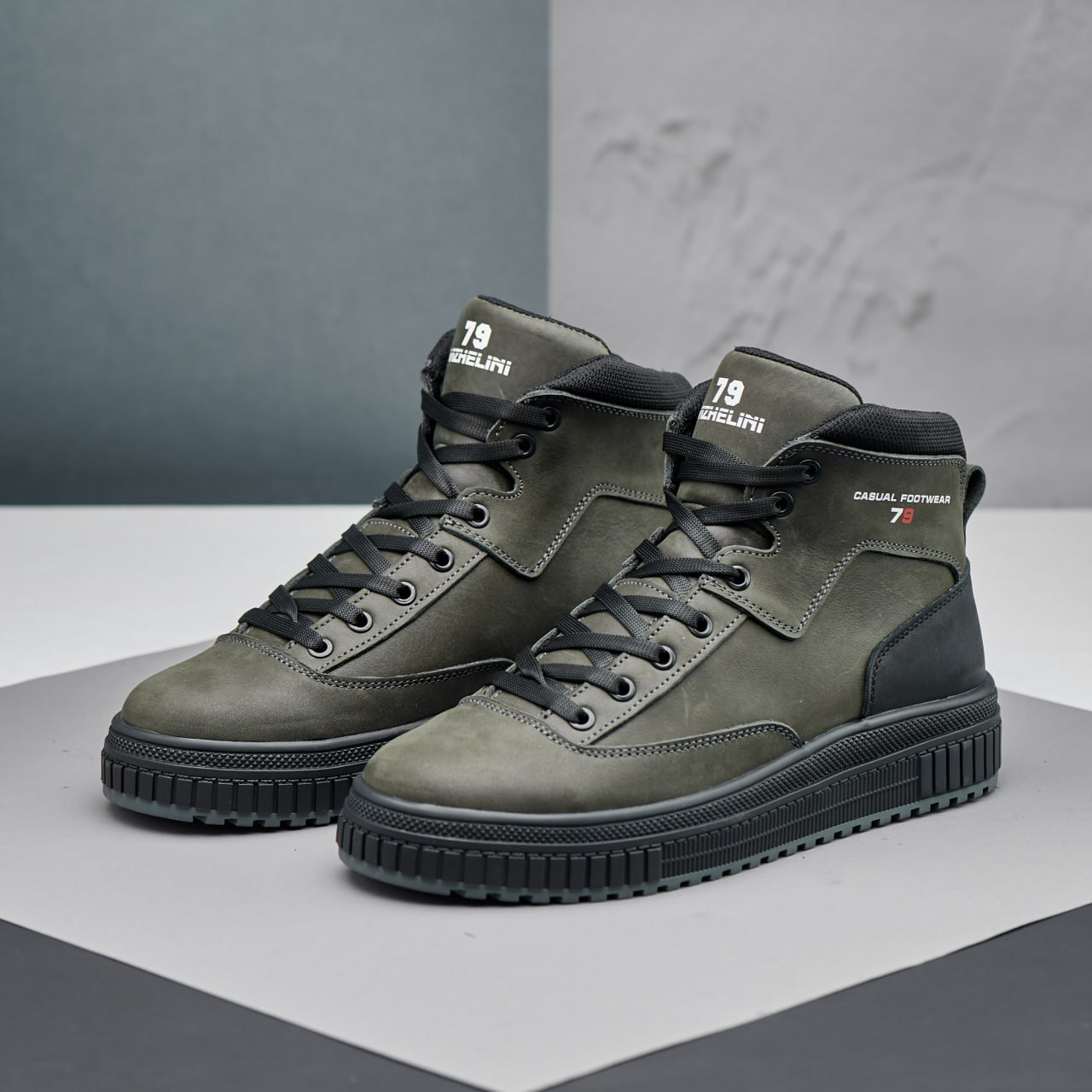 Зимові чоловічі шкіряні черевики, кросівки хакі утеплені з натуральної шкіри на хутрі на зиму для чоловіків, розмір 40-45, фото 1