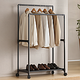 Подвійна Стійка для Одягу на колесиках 115 х 55 х 30 см витримує навантаження до 30 кг складна пересувна, фото 2