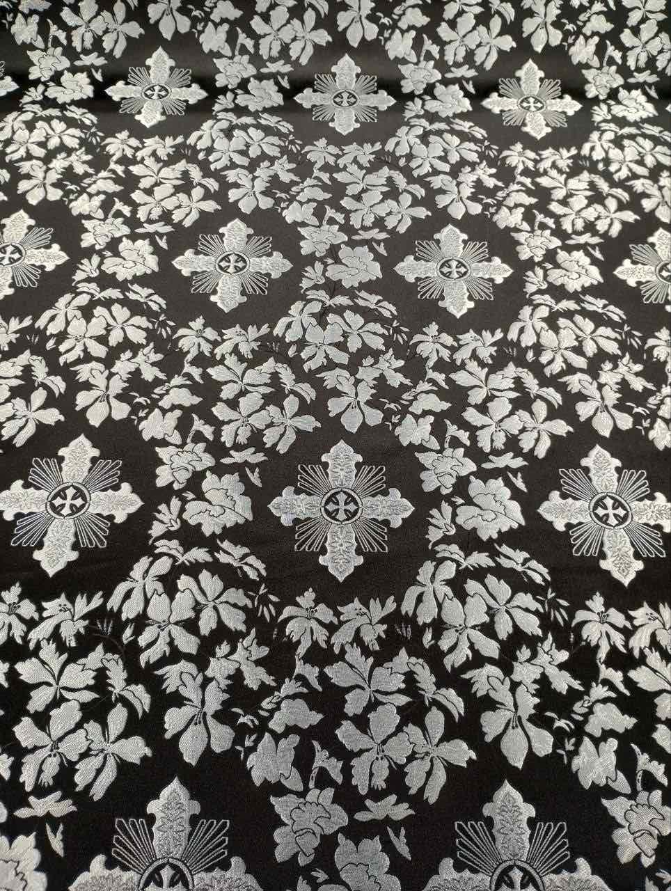 Шовкова церковна тканина Александрия чорна з сріблом, фото 1