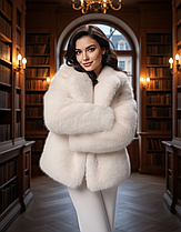 🧥 Коротка екошуба під песця молочного кольору | Теплий кожушок зі штучного хутра XS-S