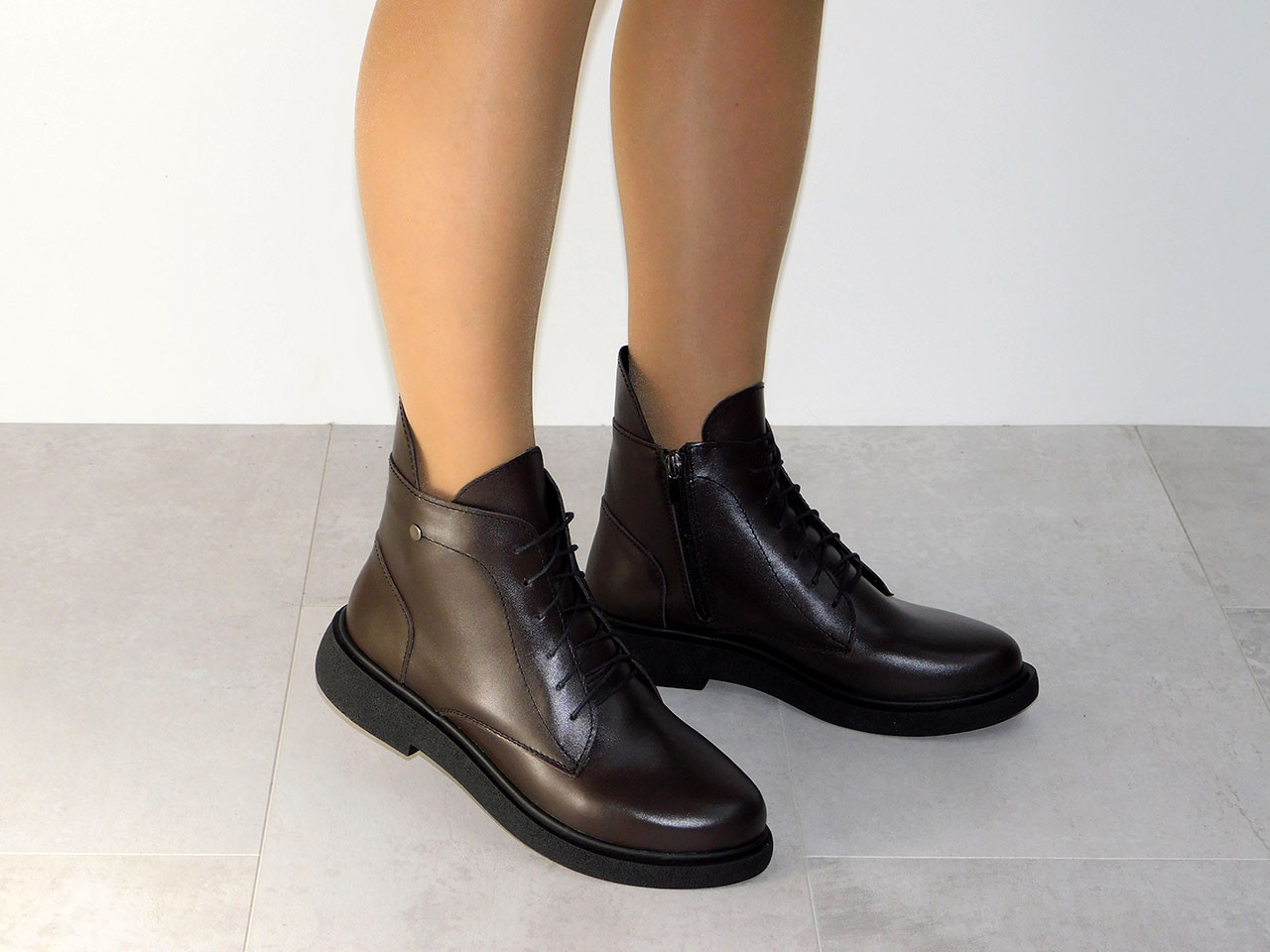 Черевики шкіряні класичні жіночі демісезон коричневі, фото 1