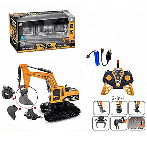 Екскаватор на радіокеруванні 3 в 1 акумумулятор рухливий ковш USB світло Коричневий, фото 1