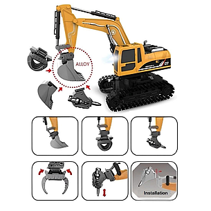 Екскаватор на радіокеруванні 3 в 1 акумумулятор рухливий ковш USB світло Коричневий, фото 2