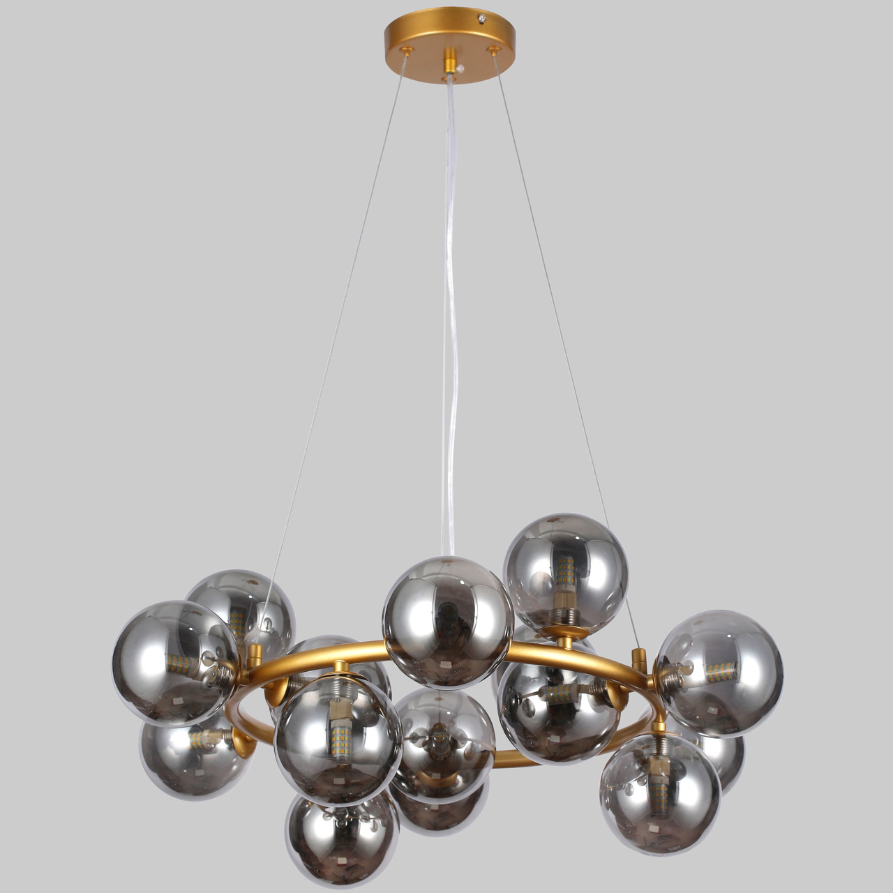 Бронзова кругла люстра на 15 ламп з графітовими плафонами (84-1019-15 DDG+BK)