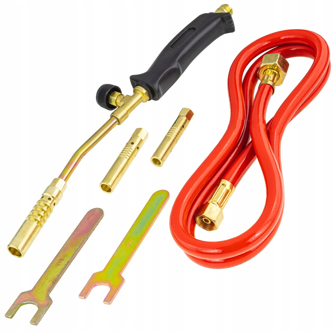Пальник газовий для паяння та нагрівання з трьома насадками 13/14/17мм) та шлангом 1.5 м Vorfal V05003