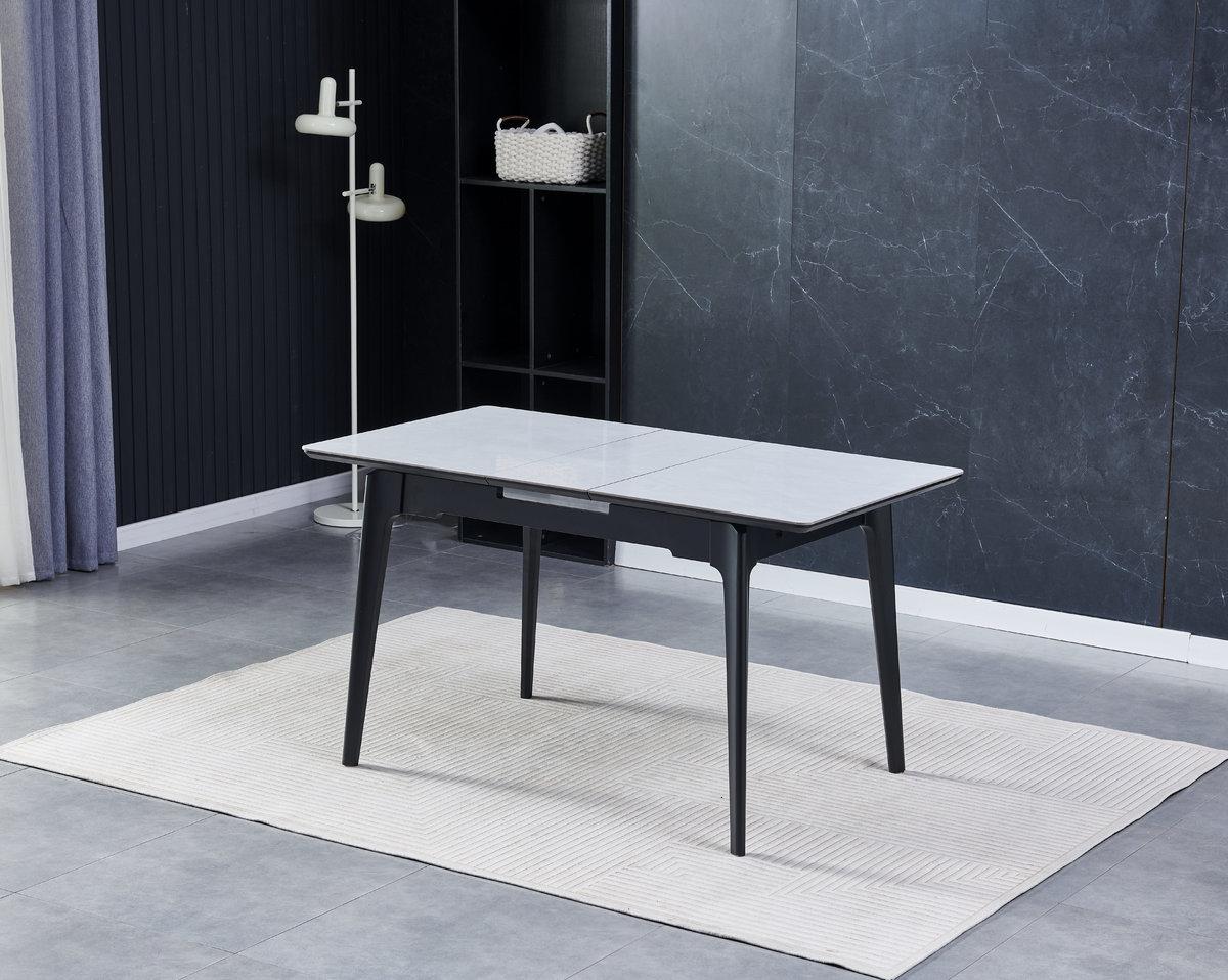 Стіл BERLIN CERAMIC 111(140)*75 сірий глянець/чорний каркас, фото 1