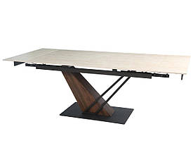 Стіл FERNANDO CERAMIC 160(220)*90 травертин мат/темний горіх