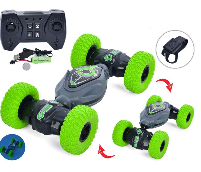 Машина на радіокеруванні 3688 G 137 A підсвічування звук обертається на 360° 2 пульти на руку і пульт в коробці Зелений