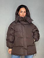 Куртка жіноча Lady Yep 10008 довга оверсайз пуффер з капюшоном коричнева, коричневий, 42