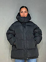 Куртка жіноча Lady Yep 10008 довга оверсайз пуффер з капюшоном чорна, чорний, 42