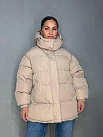 Куртка жіноча Lady Yep 10008 довга оверсайз пуффер з капюшоном бежева, бежевий, 42