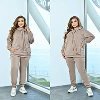 Костюм жіночий спортивний із тринитки на флісі кофта з капюшоном і джогери (Батал), фото 8
