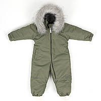 Дитячий зимовий комбінезон Аполло з хутром опушкою Утеплювач Termoloft Мембранна тканина Зелений  Розмір 74/80