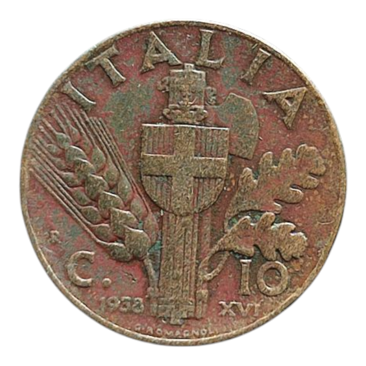 Італія 10 чентезимо, 1938, фото 1