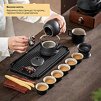 Подарунковий чайний набір у шкіряному кейсі, керамічний чайник і чашки для заварювання чаю, стильний дорожній чайний сервіз, фото 3
