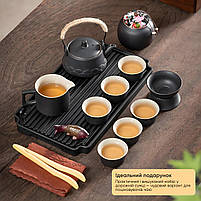 Подарунковий чайний набір у шкіряному кейсі, керамічний чайник і чашки для заварювання чаю, стильний дорожній чайний сервіз, фото 5