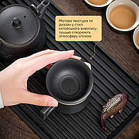 Подарунковий чайний набір у шкіряному кейсі, керамічний чайник і чашки для заварювання чаю, стильний дорожній чайний сервіз, фото 6