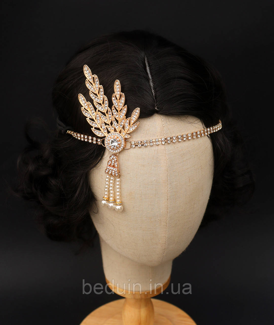 Карнавальна пов'язка "Дейзі" прикраса на голову в стилі гетсбі - золотиста Aushal Jewellery, фото 1